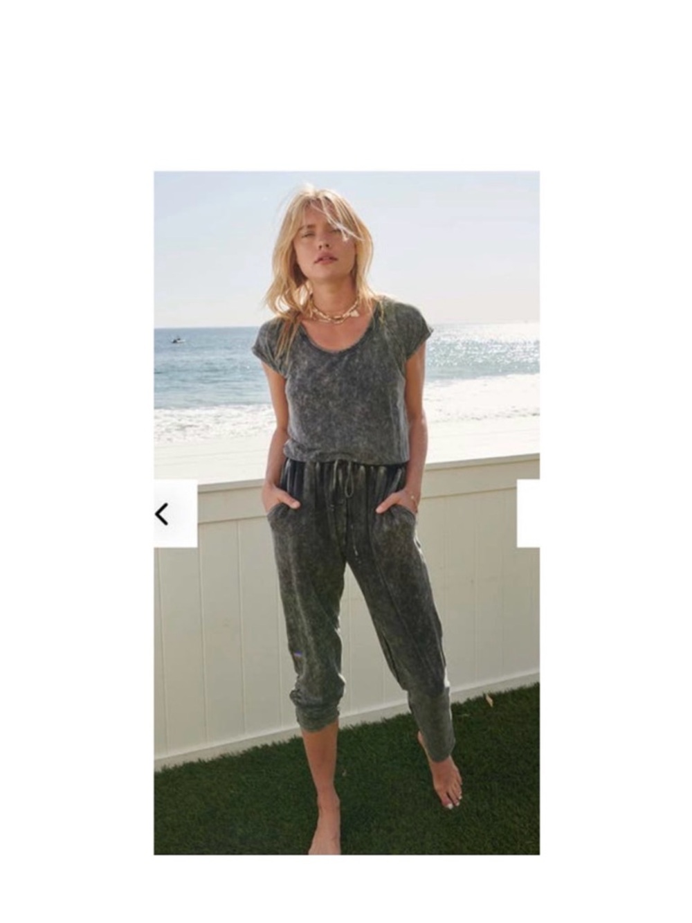 Promesa Washed Charcoal Short-Sleeve Drawstring Jumpsuit